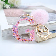 1PC Women Keychains  26 Glitter Hollowed-out  Words Handbag English Letter Keyring  with Puffer Ball Charms