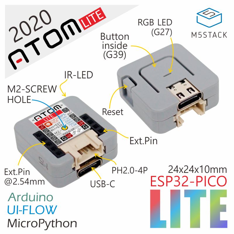 M5Stack 2020 New Arrivial Official ATOM Lite ESP32 Development Kit Neo LED Arduino Blockly Programmable Kit