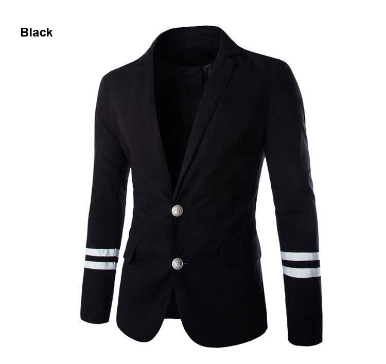 2015 New Arrival Top Suit Jacket For Men Fashion Metal Buckle Slim Fit Men Suits Blazer Patchwork Two Buttons Blazers Jacket