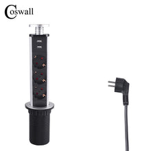 COSWALL 16A PULL POP UP 3 Power Socket 2 USB Charging Port Kitchen Table Desktop Sockets Retractable Countertops Worktop EU Plug