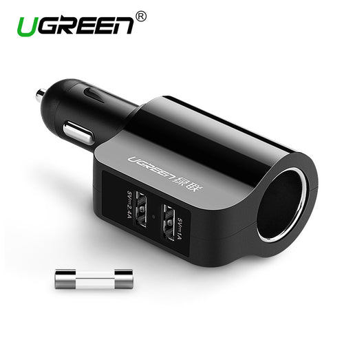 Ugreen New 2.4A 1A Dual USB Car Charger Support Car Recorder Universal Mobile Phone Tablet Charger for iPhone 6 6S Samsung S6