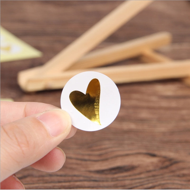 160pcs/Lot Round Bronzing Heart  gift seal label Adhesive Kraft Seal Sticker for Baking Stickers Funny DIY work