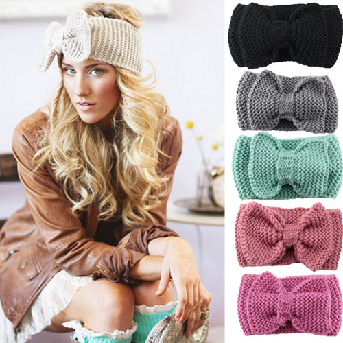 Women Knitted Bow Headband 2016 New Turbante Ear Warmer Winter Ladies Turban Head Wraps Hair Accessorie 6 Colors