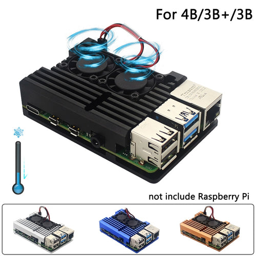 Raspberry Pi 4 Model B Dual Fans CNC Aluminum Alloy Case Metal 4 Color Armor Shell with Heat Sinks for Raspberry Pi 4B/3B+/3B