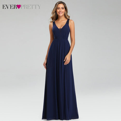 Elegant Navy Blue Evening Dresses Ever Pretty EP07599NB Double V-Neck Sleeveless Draped Lace Formal Party Gowns Abendkleider