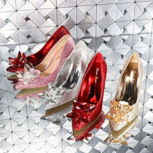 Cinderella Glass Pointed High Heels Crystal Silver Bottom Women Pumps Rhinestones Flowers Wedding Shoes Woman Ladies Bridal Shoe