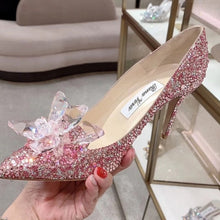 Cinderella Glass Pointed High Heels Crystal Silver Bottom Women Pumps Rhinestones Flowers Wedding Shoes Woman Ladies Bridal Shoe