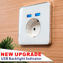 jiubei  White Crystal Glass Panel 2A Dual USB Port Wall Charger Adapter Charging Socket With usb Wall Adapter EU Plug Socket Pow