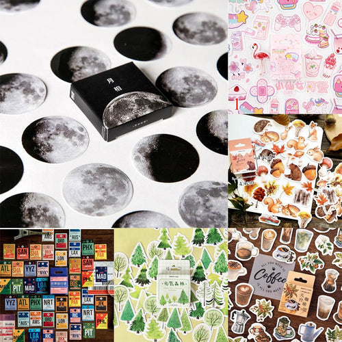 45pcs/box Stationery Stickers Vaporwave DIY Planet Sticky Paper Kawaii Moon Plants Stickers For Decoration Diary Scrapbooking