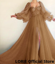 LORIE Long Puffy Sleeve Blue Prom Dresses Tulle Backless Lace-up Evening Gown Formal Evening Party Gown Robe De Soiree Plus Size