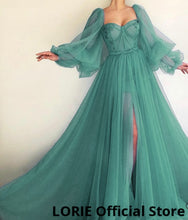 LORIE Long Puffy Sleeve Blue Prom Dresses Tulle Backless Lace-up Evening Gown Formal Evening Party Gown Robe De Soiree Plus Size