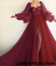 LORIE Long Puffy Sleeve Blue Prom Dresses Tulle Backless Lace-up Evening Gown Formal Evening Party Gown Robe De Soiree Plus Size