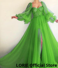 LORIE Long Puffy Sleeve Blue Prom Dresses Tulle Backless Lace-up Evening Gown Formal Evening Party Gown Robe De Soiree Plus Size