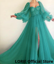 LORIE Long Puffy Sleeve Blue Prom Dresses Tulle Backless Lace-up Evening Gown Formal Evening Party Gown Robe De Soiree Plus Size