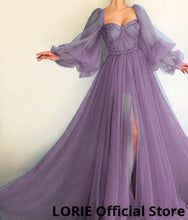 LORIE Long Puffy Sleeve Blue Prom Dresses Tulle Backless Lace-up Evening Gown Formal Evening Party Gown Robe De Soiree Plus Size