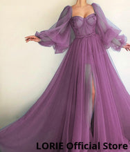 LORIE Long Puffy Sleeve Blue Prom Dresses Tulle Backless Lace-up Evening Gown Formal Evening Party Gown Robe De Soiree Plus Size