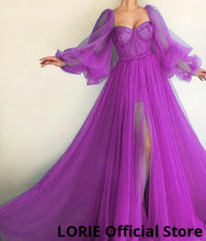 LORIE Long Puffy Sleeve Blue Prom Dresses Tulle Backless Lace-up Evening Gown Formal Evening Party Gown Robe De Soiree Plus Size