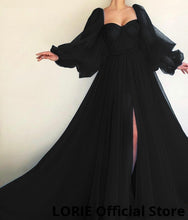 LORIE Long Puffy Sleeve Blue Prom Dresses Tulle Backless Lace-up Evening Gown Formal Evening Party Gown Robe De Soiree Plus Size