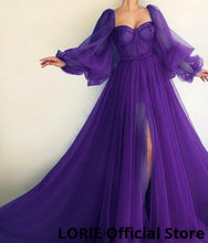 LORIE Long Puffy Sleeve Blue Prom Dresses Tulle Backless Lace-up Evening Gown Formal Evening Party Gown Robe De Soiree Plus Size