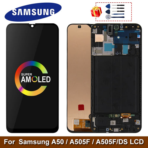 Super AMOLED For Samsung Galaxy A50 SM-A505FN/DS A505F/DS A505 LCD Display Touch Screen Digitizer With Frame For Samsung A50 lcd