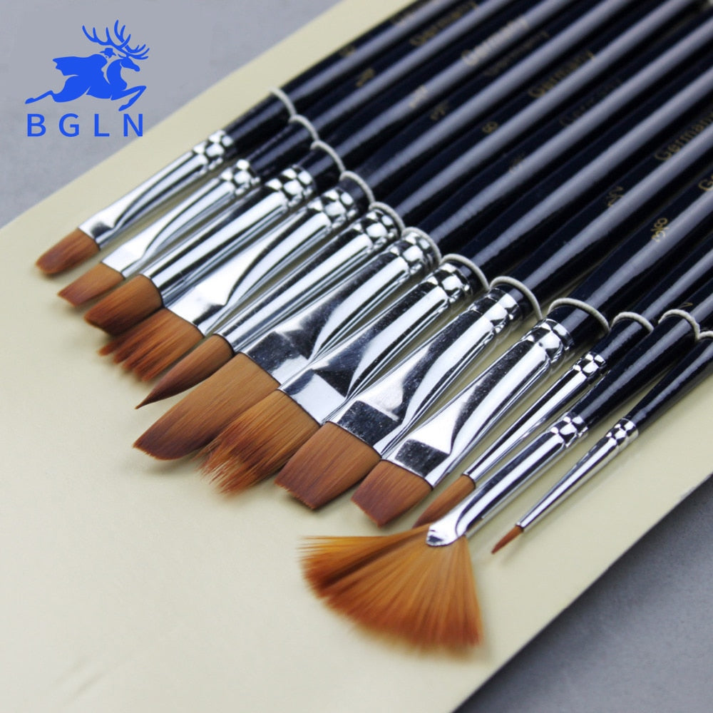 12Pcs Watercolor Paint Brushes Set Nylon Hair Painting Brush Variety Style Short Rod Oil Acrylic Painting Brush Pen Art Supplies