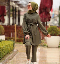 2 Pieces Dubai Muslim lace-up tops and pants suits female kaftan Oman Turkish Hijab Muslim islamic dress ramadan ropa F1493