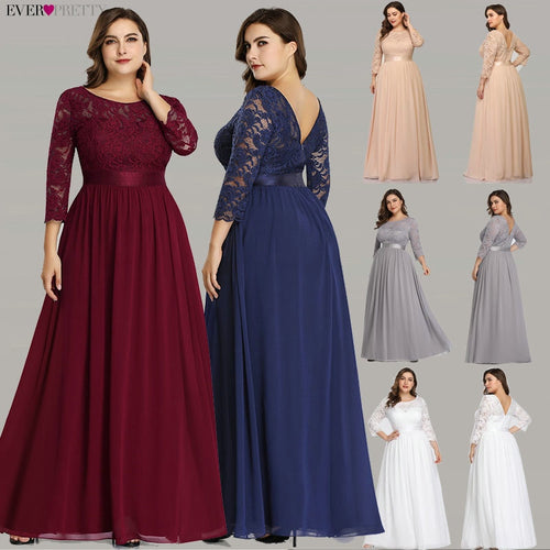Wedding Party Dress Plus Size Ever Pretty Elegant A Line O Neck Three Quarter Sleeve Long Lace Mother Of The Bride Dresses 2020