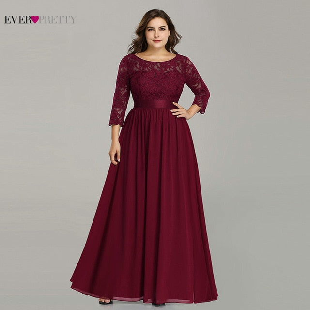 Wedding Party Dress Plus Size Ever Pretty Elegant A Line O Neck Three Quarter Sleeve Long Lace Mother Of The Bride Dresses 2020