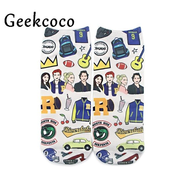 J1124 Cartoon Riverdale Tv Show Couple Cotton Short Socks Cute Unisex Skatebord Socks Fashion One Side Print Socks