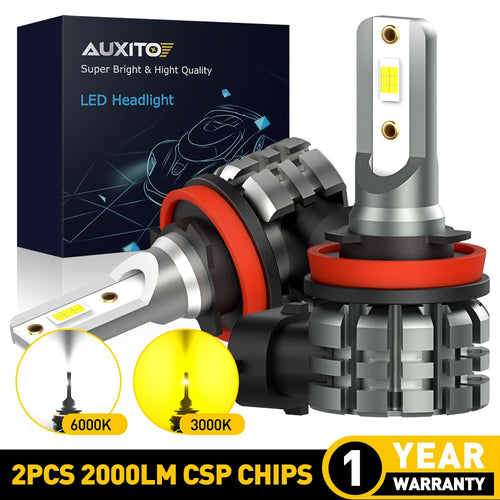 AUXITO 2X H11 LED Fog Light Bulbs H8 H9 H16 JP LED CSP 6000k White/3000k Golden Yellow 12V 24V DRL Car Daytime Running Auto Lamp