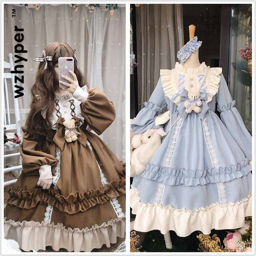 New Arrival Gothic Lolita Dress Soft Sisiter Bow Bear Lace Red Blue Pink Dress Women Princess Dress Halloween Costume for Girls