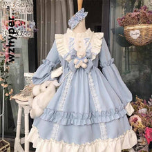 New Arrival Gothic Lolita Dress Soft Sisiter Bow Bear Lace Red Blue Pink Dress Women Princess Dress Halloween Costume for Girls