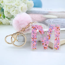 1PC Women Keychains  26 Glitter Hollowed-out  Words Handbag English Letter Keyring  with Puffer Ball Charms