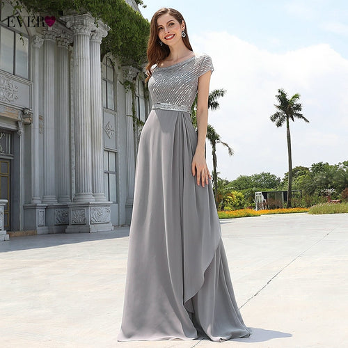 Elegant Evening Dress Chiffon Ever Pretty EP00546GY A Line Sequined Ruffles Long Dresses For Women Formal Gown For Ladies 2020