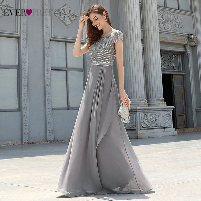 Elegant Evening Dress Chiffon Ever Pretty EP00546GY A Line Sequined Ruffles Long Dresses For Women Formal Gown For Ladies 2020