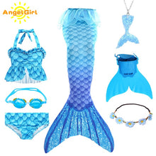 AngelGirl 2020 Girls Swimmable Mermaid Tail Princess Dress with Monofin Kids Holiday Mermaid Costume Cosplay Swimsuit Birthday