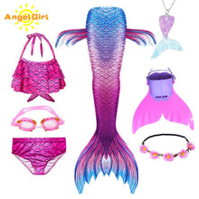 AngelGirl 2020 Girls Swimmable Mermaid Tail Princess Dress with Monofin Kids Holiday Mermaid Costume Cosplay Swimsuit Birthday