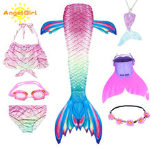 AngelGirl 2020 Girls Swimmable Mermaid Tail Princess Dress with Monofin Kids Holiday Mermaid Costume Cosplay Swimsuit Birthday