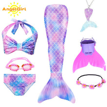 AngelGirl 2020 Girls Swimmable Mermaid Tail Princess Dress with Monofin Kids Holiday Mermaid Costume Cosplay Swimsuit Birthday