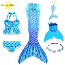 AngelGirl 2020 Girls Swimmable Mermaid Tail Princess Dress with Monofin Kids Holiday Mermaid Costume Cosplay Swimsuit Birthday