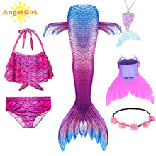 AngelGirl 2020 Girls Swimmable Mermaid Tail Princess Dress with Monofin Kids Holiday Mermaid Costume Cosplay Swimsuit Birthday