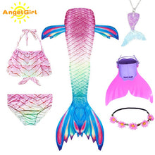 AngelGirl 2020 Girls Swimmable Mermaid Tail Princess Dress with Monofin Kids Holiday Mermaid Costume Cosplay Swimsuit Birthday