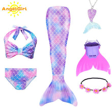 AngelGirl 2020 Girls Swimmable Mermaid Tail Princess Dress with Monofin Kids Holiday Mermaid Costume Cosplay Swimsuit Birthday