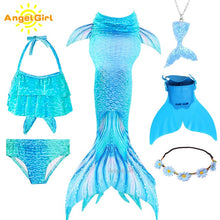 AngelGirl 2020 Girls Swimmable Mermaid Tail Princess Dress with Monofin Kids Holiday Mermaid Costume Cosplay Swimsuit Birthday