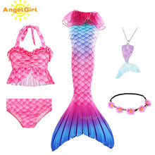 AngelGirl 2020 Girls Swimmable Mermaid Tail Princess Dress with Monofin Kids Holiday Mermaid Costume Cosplay Swimsuit Birthday