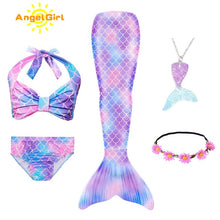 AngelGirl 2020 Girls Swimmable Mermaid Tail Princess Dress with Monofin Kids Holiday Mermaid Costume Cosplay Swimsuit Birthday