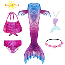 AngelGirl 2020 Girls Swimmable Mermaid Tail Princess Dress with Monofin Kids Holiday Mermaid Costume Cosplay Swimsuit Birthday