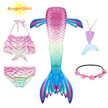 AngelGirl 2020 Girls Swimmable Mermaid Tail Princess Dress with Monofin Kids Holiday Mermaid Costume Cosplay Swimsuit Birthday
