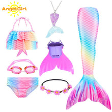 AngelGirl 2020 Girls Swimmable Mermaid Tail Princess Dress with Monofin Kids Holiday Mermaid Costume Cosplay Swimsuit Birthday