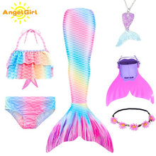 AngelGirl 2020 Girls Swimmable Mermaid Tail Princess Dress with Monofin Kids Holiday Mermaid Costume Cosplay Swimsuit Birthday